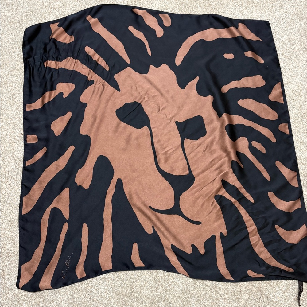 Anne Klein vintage Silk Iconic Lion Scarf, Black and Bronze, 30”